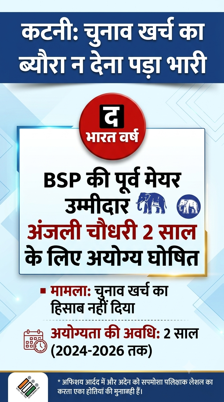 कटनी: चुनाव खर्च का ब्यौरा न देना पड़ा भारी, BSP की पूर्व मेयर उम्मीदवार अंजलि चौधरी 2 साल के लिए अयोग्य घोषित