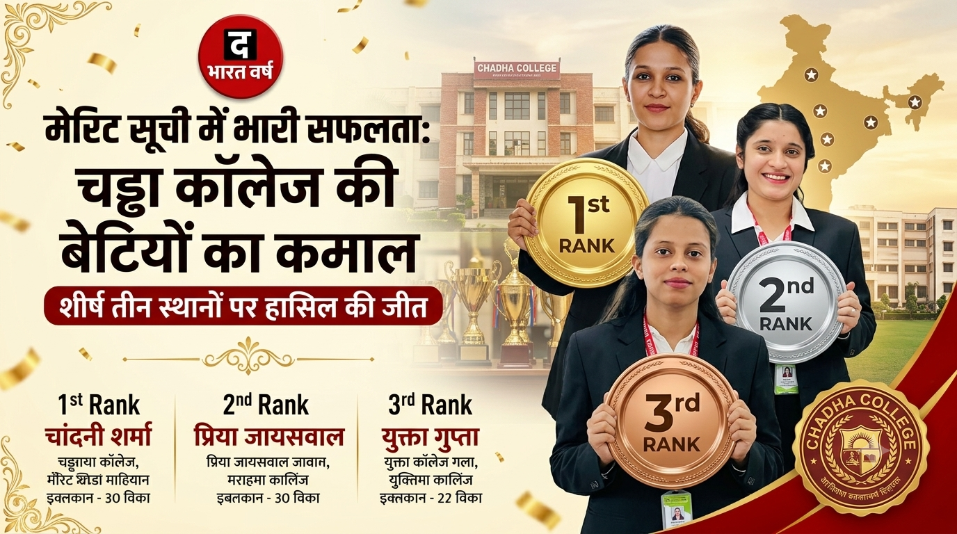 चड्ढा कॉलेज की चांदनी शर्मा, प्रिया जायसवाल और युक्ता गुप्ता ने मेरिट सूची में मारी बाजी, हासिल किए शीर्ष तीन स्थान