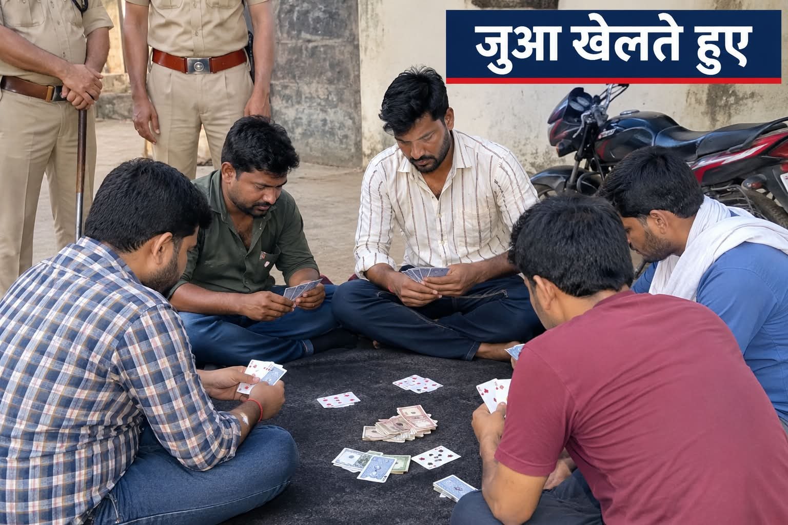 विजयराघवगढ़ पुलिस का जुआ फड़ पर छापा, 6 जुआरी गिरफ्तार; ₹14,380 नगद और ताश के पत्ते जब्त