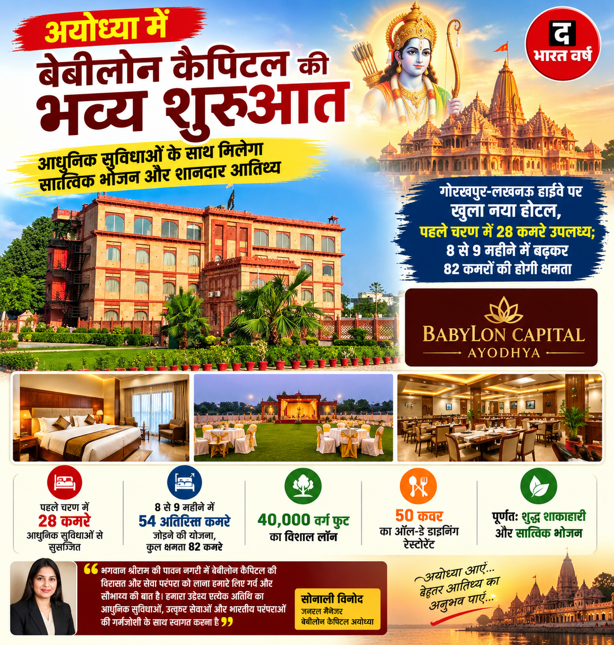 अयोध्या में बेबीलोन कैपिटल की भव्य शुरुआत, आधुनिक सुविधाओं के साथ मिलेगा सात्त्विक भोजन और शानदार आतिथ्य